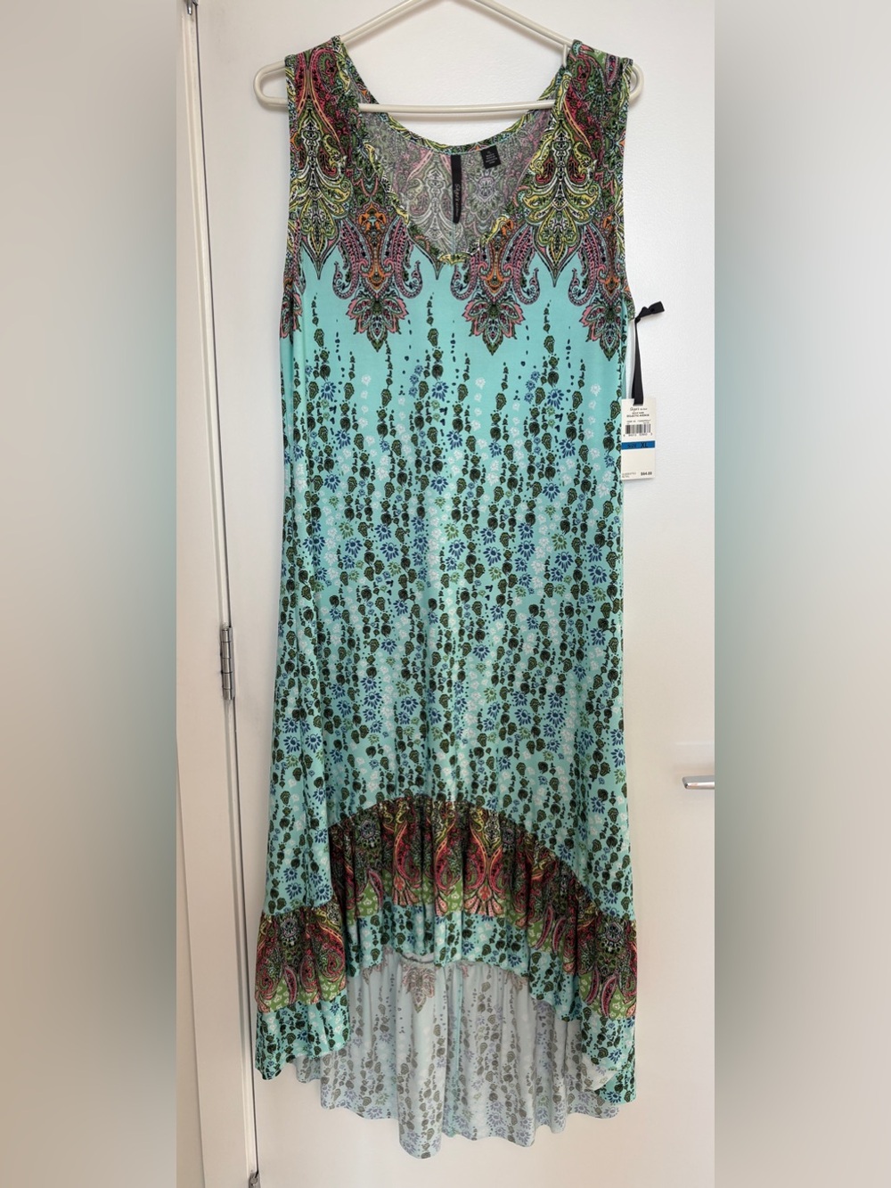 NWT XL Sleeveless Paisley & Floral High-Low Maxi Dress - Aqua